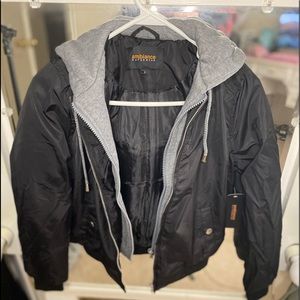 Ambiance Outerwear Hooded Black Bomber Jacket